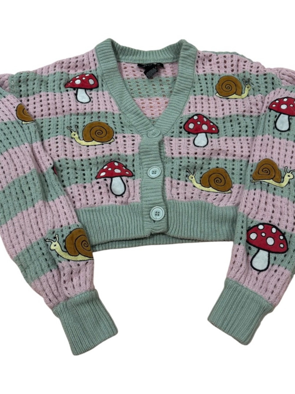 Sweet Society Mushroom& Snail Appliqué Girls Crop Cardigan Size Small